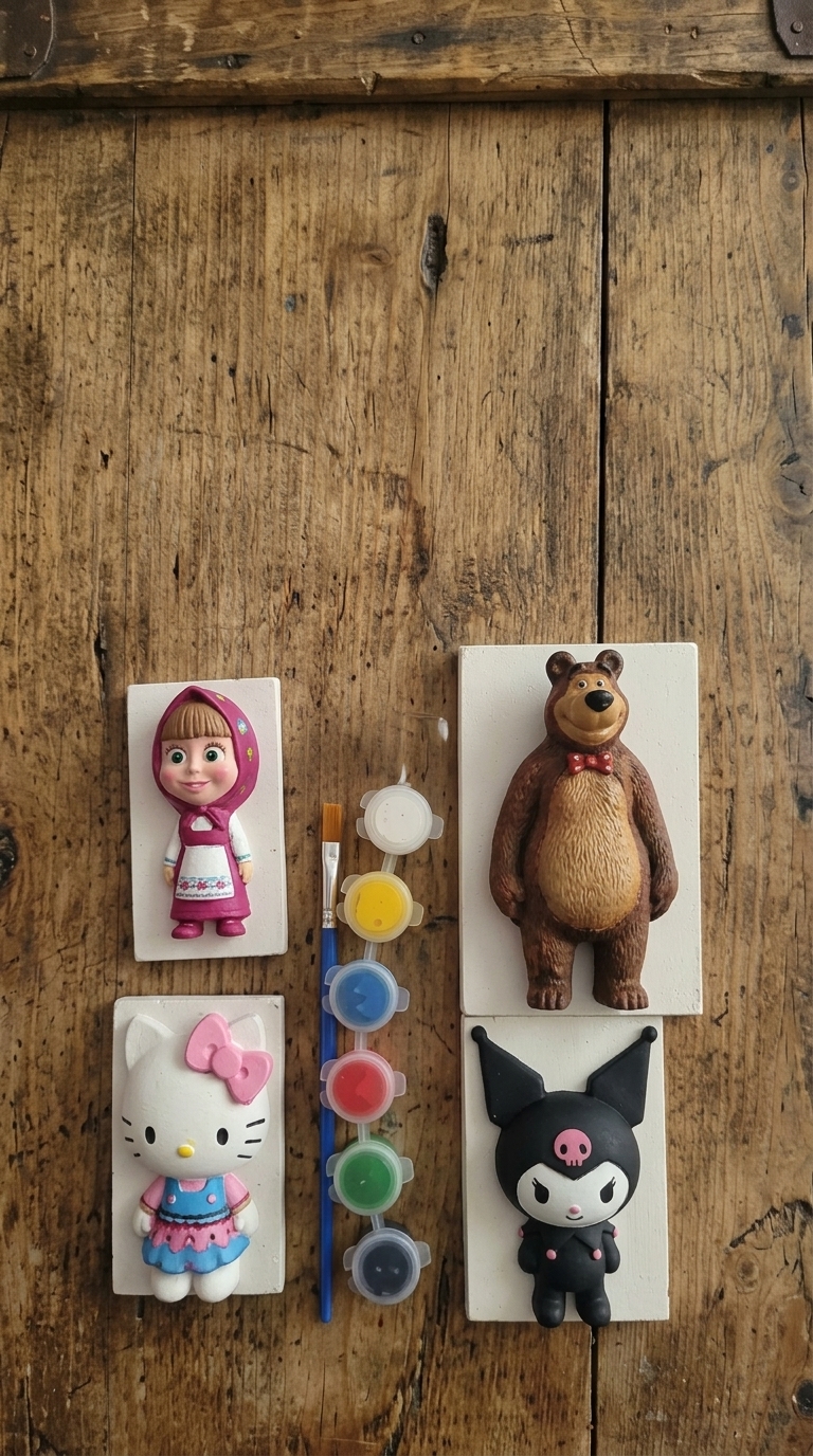 TAŞ TOZU FİGÜR BOYMA SETİ (MAŞA VE KOCA AYI ,HELLO KİTTY, KUROMİ)