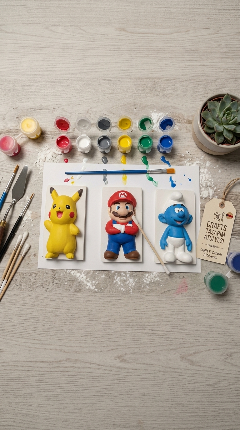 TAŞ TOZU FİGÜR BOYMA SETİ (PİKACHU, SÜPER MARİO,MERAKLI ŞİRİN)